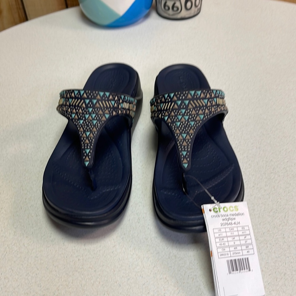 Crocs Boca Medallion Wedge Flip Deep Navy Women’s US11 -  Eur 42-43 - UK 9